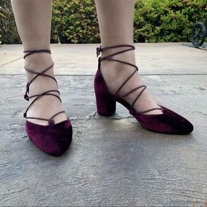 Purple ballerina strap heels